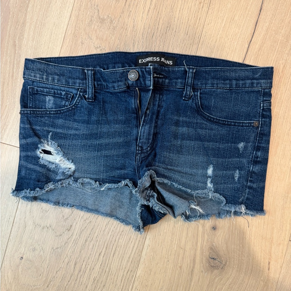 Express very dark denim mini shorts